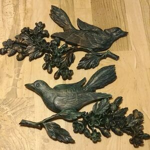 2 Vintage Bird Wall Art Dart Inc. Blue Jay And Dove Faux Copper
